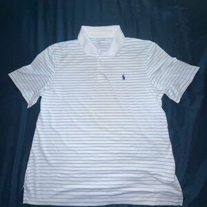 Polo by Ralph Lauren Men's White and Blue Striped Polo Shirt